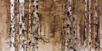 Forêt de bouleaux à l'encre de chine et au brou de noix