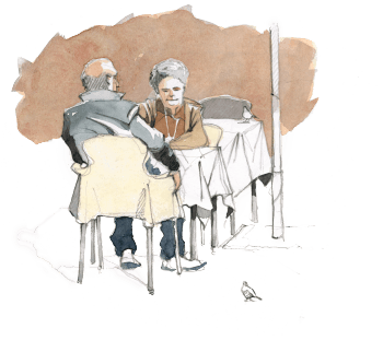 Un moineau qui quémande sa miette Un instant en terrasse avec les moineaux, par Federico Gemma