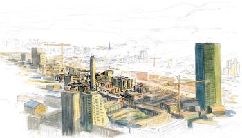 Une vue sur l’aire de Jeu des pèlerins avec la cheminée de la Josephstrasse et la Prime Tower ! Une vue sur l’aire de Jeu des pèlerins avec la cheminée de la Josephstrasse et la Prime Tower !