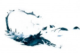 J'ai voulu que la danse des tétras ait la forme d'une lyre. Notre regard voit d'abord les deux mâles qui paradent, puis il suit la courbe de l'instrument pour découvrir les femelles. J'aime dissimuler les bêtes dans mes peintures. Comme une ponctuation dans une phrase, le petit animal révèle le grand sauvage. / © Eric Alibert