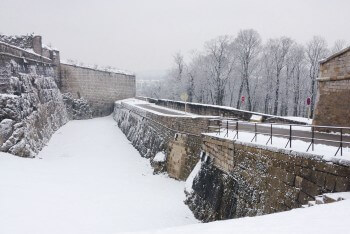 13 février 2013: Nick Derry sur les traces du tichodrome au cœur de la ville de Besançon enneigée. / © Julien Perrot