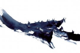 Les animaux sont des signatures. Leurs formes des calligraphies vivantes. d'ailleurs, la calligraphie est née de l'observation de la nature. Le chamois en mouvement devient une tache qui coule sur une feuille de papier, un geste décrit par le pinceau.