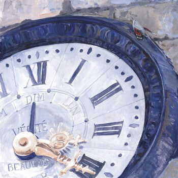 Ce tichodrome semble minuscule comparé à l'immense horloge d'église sur laquelle il a entrepris son ascension. / © Nick Derry