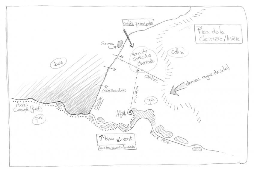 Ce plan indique l'endroit où Laurent Willenegger a choisi de poster son affût.