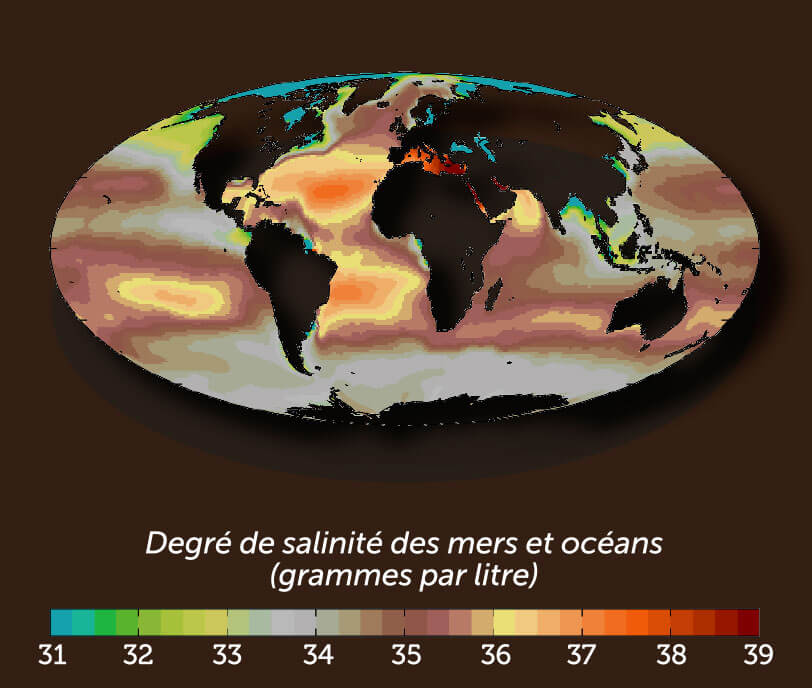 Concentration du chlorure de sodium dans les mers et océans Concentration du sel dans les mers et océans