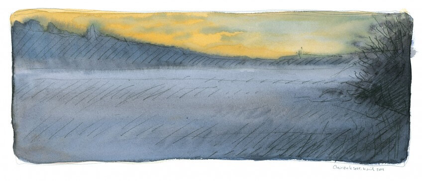 Coucher de soleil observé depuis un affût. Coucher de soleil observé depuis un affût.