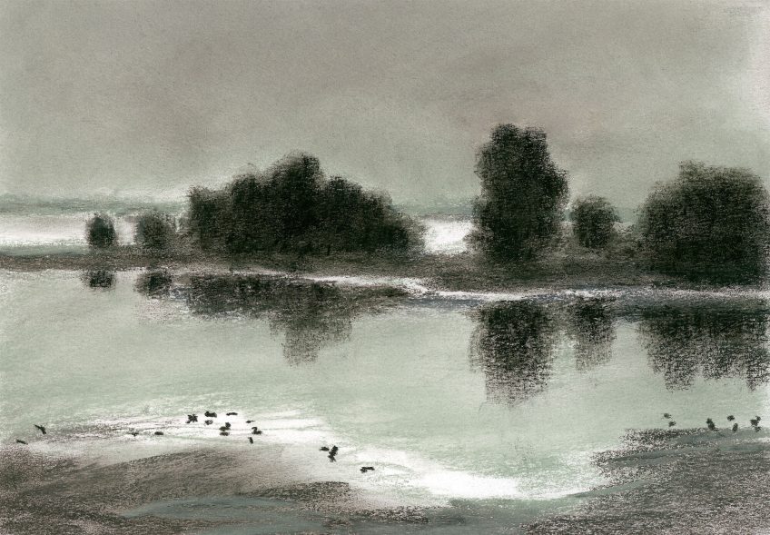 Paysage en dessin de nuit