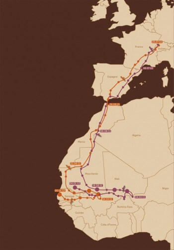 Les trajectoires suivies par Salam et Milou, deux milans noirs équipés d'une balise Argos.