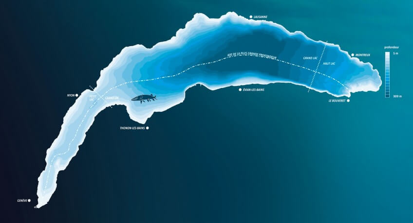 Schéma représentant les différentes profondeurs du lac Léman