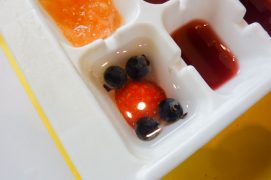 Ajoutez directement des morceaux de fruits dans les derniers espaces. Placez au freezer.