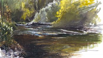 La rivière et ses reflets scintillants en aquarelle La rivière et ses reflets scintillants en aquarelle