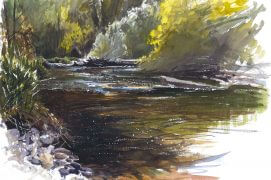 La rivière et ses reflets scintillants en aquarelle / © Laurent Willenegger