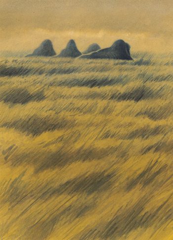 Silhouettes de mammouths sous la lune