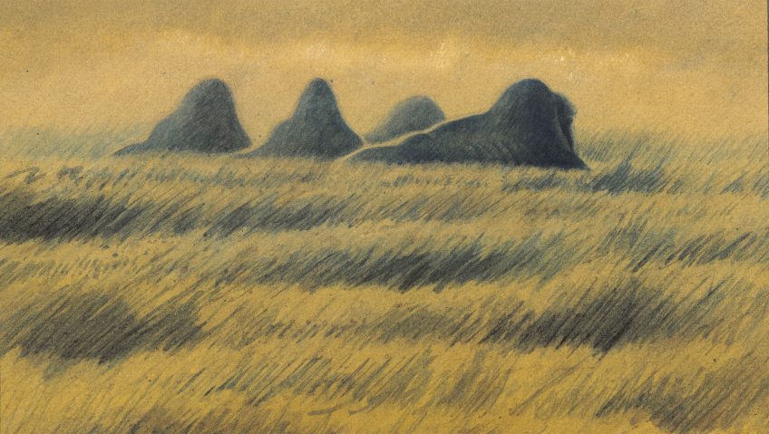 Silhouettes de mammouths sous la lune