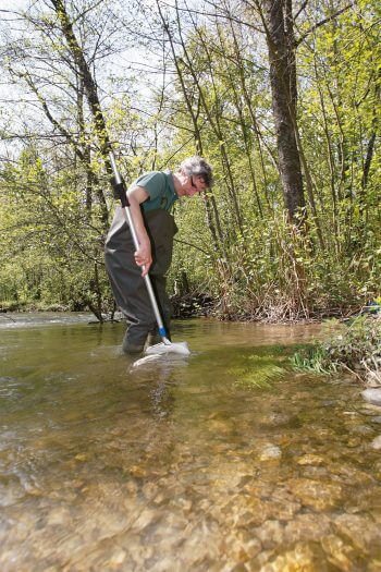 Pascal Stucki débusque encore quelques insectes aquatiques. / © Gilbert Hayoz