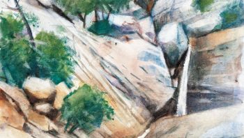 Les cascades - Aquarelle sur papier avec grattage,  20 x 30 cm Les cascades - Aquarelle sur papier avec grattage,  20 x 30 cm