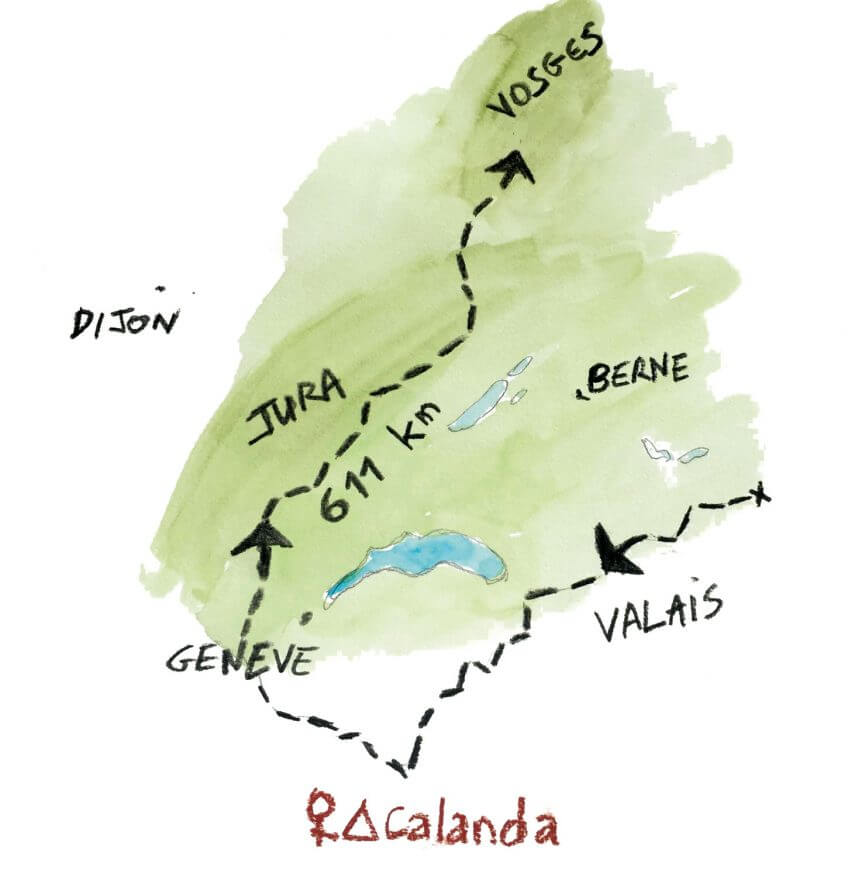 Parcours de Calanda en Romandie.  Quand un loup débarque en pleine ville de Paris - La Salamandre dessin Tsunehiko Kuwabara carte déplacement loup