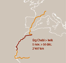 Cinquième étape à vélo entre Erg Chebi et Iwik. Cinquième étape d'un voyage en suivant les oiseaux migrateurs - La Salamandre carte