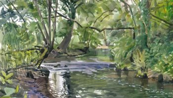 « La rivière se met enfin au vert. Le sous-bois retrouve du volume. Plaisir décuplé de peindre des pleins après de longs mois de branches nues. » « La rivière se met enfin au vert. Le sous-bois retrouve du volume. Plaisir décuplé de peindre des pleins après de longs mois de branches nues. »