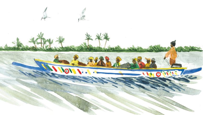 Septième étape d'un voyage en suivant les oiseaux migrateurs - La Salamandre barque dessin afrique