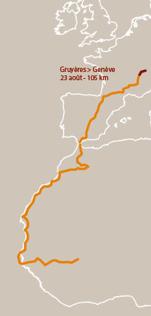 Première étape à vélo entre Gruyères et Genève. Première étape d'un voyage en suivant les oiseaux migrateurs - La Salamandre carte