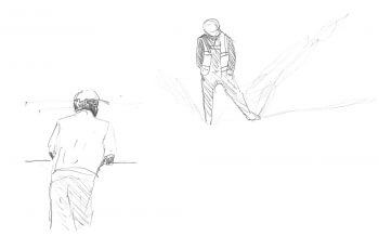 Silhouettes croquées sur le pont du bateau Huitième étape d'un voyage en suivant les oiseaux migrateurs - La Salamandre dessin silhouette