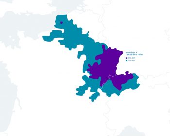 Zone touchée par la chalarose du frêne en Suisse et en France en 2010-2011 / © Cartographie : Ministère de l’agriculture de l’agroalimentaire et de la forêt - Département de la santé des forêts (DSF) / INRA (ephythia.inra.fr) / Institut fédéral de recherches WSL.