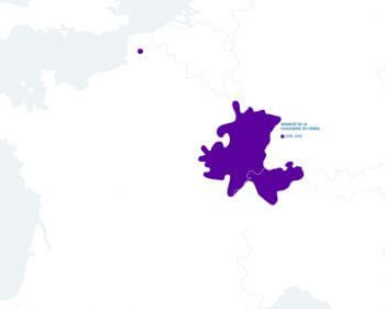 Zone touchée par la chalarose du frêne en Suisse et en France en 2008-2009 / © Cartographie : Ministère de l’agriculture de l’agroalimentaire et de la forêt - Département de la santé des forêts (DSF) / INRA (ephythia.inra.fr) / Institut fédéral de recherches WSL.