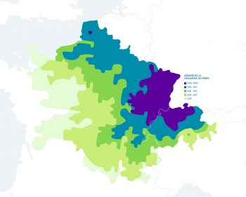 Zone touchée par la chalarose du frêne en Suisse et en France en 2016 / © Cartographie : Ministère de l’agriculture de l’agroalimentaire et de la forêt - Département de la santé des forêts (DSF) / INRA (ephythia.inra.fr) / Institut fédéral de recherches WSL.