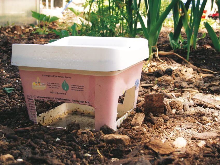 Un piège à limace qui évitera que les hérissons boivent la bière.  8 règles d’or pour un jardin à hérisson - La Salamandre