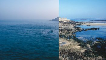 Marée haute à gauche et marée basse à droite
