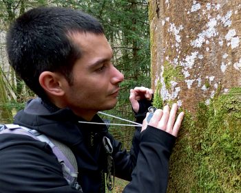 En compagnie de Thomas Legland, bryologue au Conservatoire 
botanique national alpin  Les mousses sous le loupe au cours d'une balade dans le Bugey