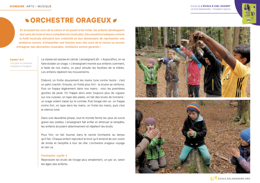 Activité "jouer dans un orchestre orageux" extraite de notre livre "L'école à ciel ouvert" cp