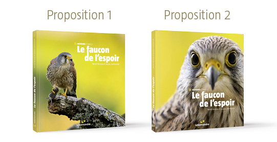 Les deux propositions de couverture pour Le faucon de l'espoir