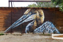 « J’ai peint ce héron goliath pour les 50 ans de la réserve africaine de Sigean, dans le sud de la France. Ce n’est pas une espèce locale, mais je l’ai longuement observé dans la grande volière du parc. J’ai apprécié réaliser cette fresque sur du bois, un support peu habituel. » « J’ai peint ce héron goliath pour les 50 ans de la réserve africaine de Sigean, dans le sud de la France. Ce n’est pas une espèce locale, mais je l’ai longuement observé dans la grande volière du parc. J’ai apprécié réaliser cette fresque sur du bois, un support peu habituel. » / © Sandrot