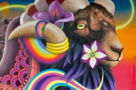Flower Power : La présence d’un pâturage tout proche a inspiré le choix d’un bovidé pour cette œuvre peinte à Claye-Souilly, près de Paris (2024). / &copy; Céz Art
