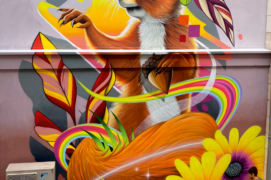 La cueillette : Fresque réalisée à Reims pour un client, dont le logo représente un écureuil (2024). / &copy; Céz Art
