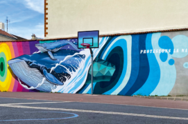Protégeons la nature : Commande de l’école d’Anquetil, à Reims. La baleine a été choisie par les enfants pour illustrer le mur de la cour de récréation (2021). / &copy; Céz Art
